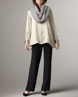 Eileen Fisher Infinity Wrap, Hammered Silk Blouse, Stretch Silk Shell & Straight Leg Georgette Pants