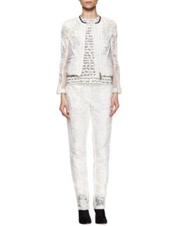 Erdem Lace Organza Jacket and Trousers & Script Print Lace Shell