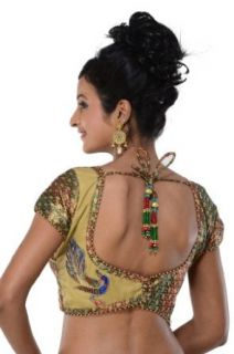 Sari Saree Blouse Choli Top with Peacock Back Gold M Clothing