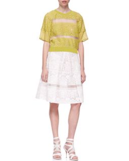 Alice + Olivia Cherrie Embroidered Lace Cardigan, Connely Striped Crop Top & Pia Floral Print Pleated Full Skirt