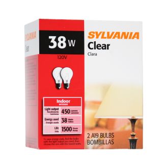 SYLVANIA 2 Pack 38 Watt A19 Medium Base Soft White Dimmable Incandescent Light Bulbs
