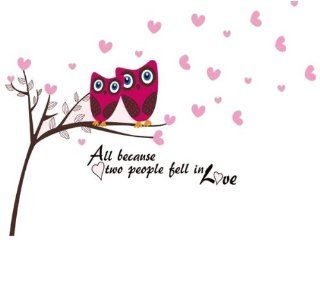 All Because 2 People Fell In Love Wall Quote Tree Owl Pink Brown Decal Decor Sticker 