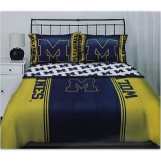 Michigan Wolverines 5 Piece Twin Size Bedding Set   Maze/Navy Blue