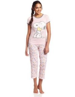 Briefly Stated Women's Peanuts Tee/Capri Set, Pink, Small Clothing