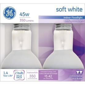 GE 2 Pack 45 Watt R20 Base Soft White Dimmable Incandescent Flood Light Bulbs