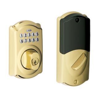 Schlage Camelot Bright Brass Residential Single Cylinder Electronic Entry Door Deadbolt with Keypad (Works with Iris)