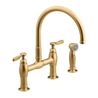 KOHLER Parq Vibrant Brushed Bronze High Arc Kitchen Faucet with Side Spray