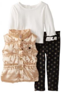Little Lass Baby Girls Infant 3 Piece Elastic Waist Puffy Vest Set, Gold, 12 Months Clothing