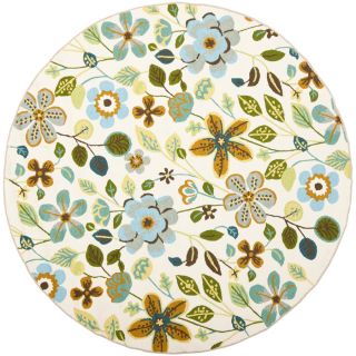 Safavieh Four Seasons 4 ft x 4 ft Round White Floral Indoor/Outdoor Area Rug