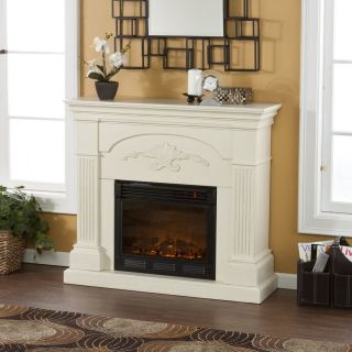 Boston Loft Furnishings 45 in W Ivory Wood Media Console Electric Fireplace with Thermostat and Remote Control