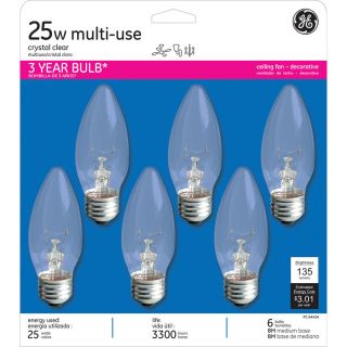 GE 6 Pack 25 Watt Soft White Decorative Incandescent Light Bulb