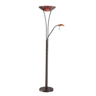 Kendal Lighting 71 in Oil Rubbed Bronze Torchiere with Side Light Indoor Floor Lamp with Glass Shade