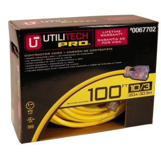 Utilitech 100 ft 20 Amp 10 Gauge Yellow Outdoor Extension Cord