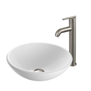 VIGO Vessel Sink & Faucet Set White Glass Above Counter Round Bathroom Sink (Drain Included)