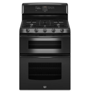 Maytag 30 in 5 Burner 2.1 cu ft/3.9 cu ft Self Cleaning Double Oven Convection Gas Range (Black)