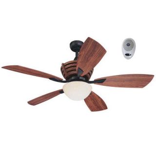 Harbor Breeze Teak 52 in Matte Black Outdoor Downrod Mount Ceiling Fan with Light Kit and Remote
