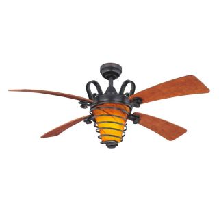 Harbor Breeze Quimby 52 in Aged Bronze Indoor Art Glass Downrod Mount Ceiling Fan Standard Included Remote Control Included 4