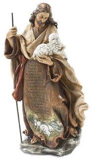 Avalon Gallery, 12 1/4" Good Shepherd Figurine, Lamb & Staff (Statue), The LORD is my shepherd, I shall not want. He makes me lie down in green pastures; He leads me beside quiet waters; He restores my soul. "He guides me in paths of righteou
