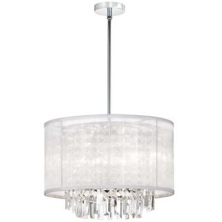 Dainolite Lighting Organza Bling 17 in W Polished Chrome Crystal Accent Pendant Light with Fabric Shade