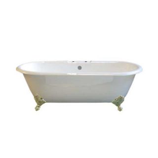 Sign of the Crab Cloud 66.5 in L x 30.5 in W x 24 in H White Cast Iron Oval Clawfoot Bathtub with Reversible Drain