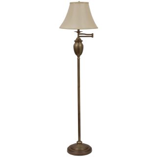 allen + roth 59 in 3 Way Switch Antique Brass Indoor Floor Lamp with Fabric Shade