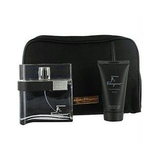 F By Ferragamo Pour Homme BlaCK GIFT SET For Men Contains Edt Spray 3.4 Oz & Shampoo And Shower Gel 2.5 Oz & Toiletry Bag 