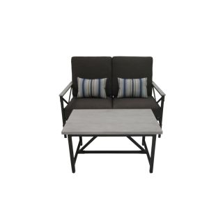 Garden Treasures 2 Piece Arrowhead Springs Gray Steel Patio Loveseat and Coffee Table with Solid Gray Cushions