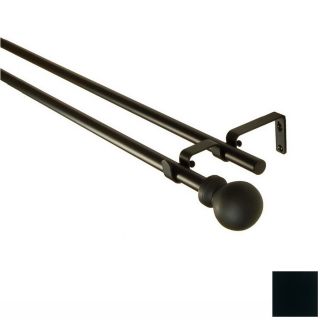 BCL Drapery 48 in to 86 in Black Metal Double Curtain Rod