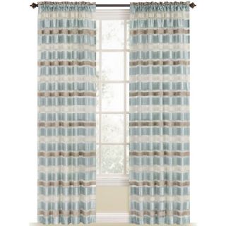 Style Selections Duran 84 in L Striped Mineral Blue Rod Pocket Window Curtain Panel