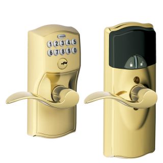Schlage Camelot Bright Brass Universal Residential Electronic Door Lever