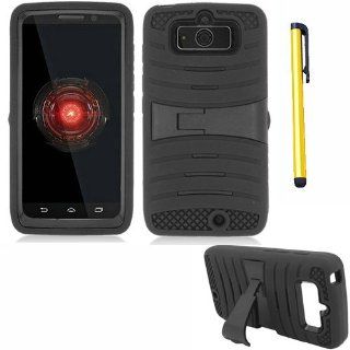 Hard Plastic Snap on Cover Fits LG D500 MS500 Optimus F6 Hybrid Cas Rugged Black Black Stand + A Gold Color Stylus/Pen T Mobile, MetroPCS Cell Phones & Accessories
