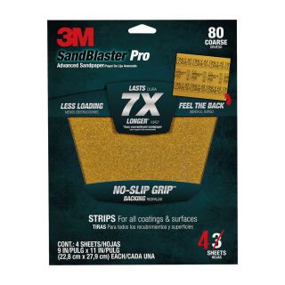 3M 4 Pack 80 Grit 9 in W x 11 in L Sandpaper Sheets