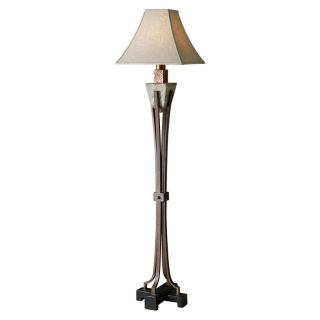 Global Direct 66 1/4 in H Multicolor Carved Slate Outdoor Floor Lamp with Fabric Shade