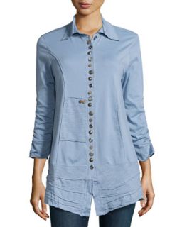 Ruched Sleeve Button Jersey Tunic, Lifestyle Blue