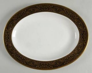 Minton Grandee 13 Oval Serving Platter, Fine China Dinnerware   Gold Flowers&Sc