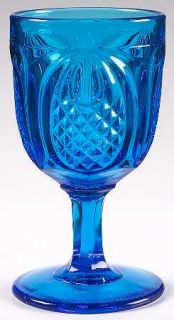 Fenton Pineapple Colonial Blue Water Goblet   Stem #9045, Blue,Pressed, Pineappl