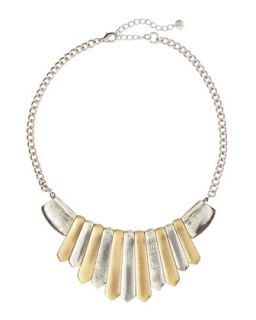 Two Tone Brushed Spike Bib Necklace