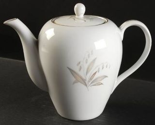Kaysons Golden Rhapsody Teapot & Lid, Fine China Dinnerware   Gray&Gold Leaves,C