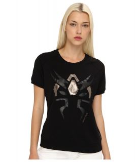 Armani Jeans Short Sleeve Sweatshirt w/ Embroidered Spider Graphic Womens T Shirt (Black)