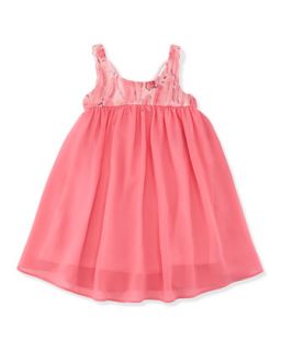 Stappy Back Sequin Yoke Dress, Pink, 12 14