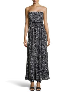 Strapless Spotted Jersey Maxi Dress, Black