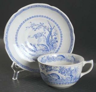 Furnivals Quail Blue (Round,Quail Backstamp) Flat Cup & Saucer Set, Fine China D