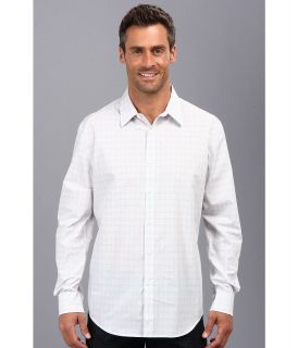 Perry Ellis L/S Mini Ombre Plaid Shirt Mens Long Sleeve Button Up (White)