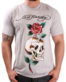 Ed Hardy Mens Rose Skull Tattoo Graphic Tee Shirt   Grey Clothing