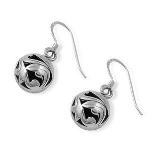 Sterling Silver Filigree Round Ball Dangle Earrings  23mm Jewelry