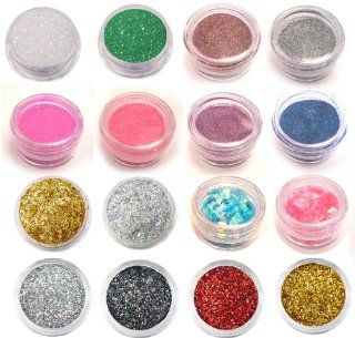 Moyou Nail Art acrylic nails Glitter in 16 different colours and 4 different shapes Health & Personal Care