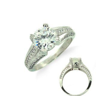 14k Solid White Gold Round Solitaire CZ Cubic Zirconia Engagement Ring Jewelry