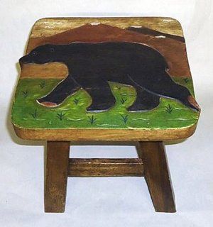 Accent Furniture   "Big Bear" Footstool   Black Bear Foot Stool   Lodge   Cabin   Bear Country   Wooden Carved Bear