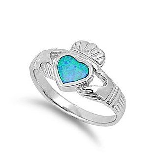 Silver Silver Blue Opal Claddagh Ring Jewelry