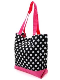 Ever Moda Pink Trim Black White Polka Dots Tote Bag, Large 17 inch Clothing